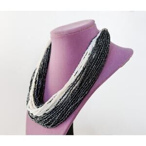 VTG 50s Unsigned Schiaparelli Glass Bead Multi Strand Necklace MCM Glam Artsy